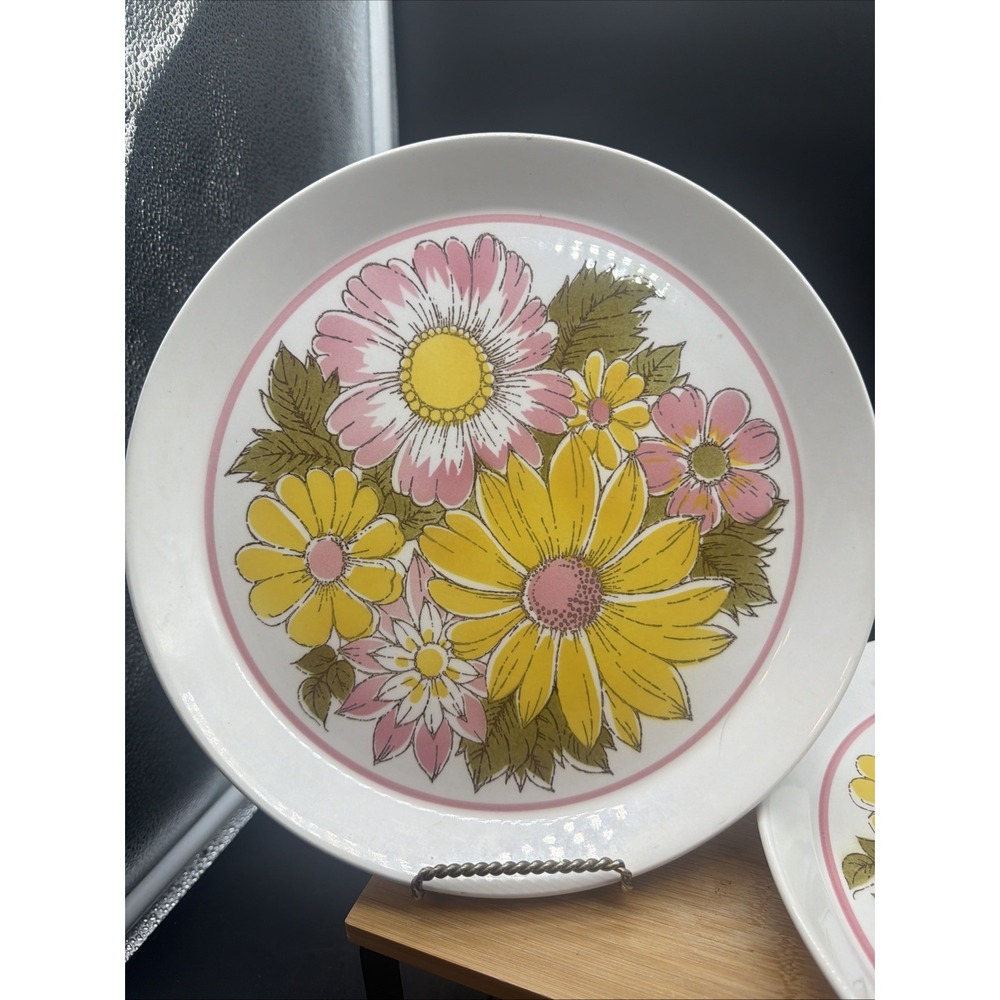 2 MIKASA Duplex Eden 2522 by Ben Seibel Pink Yellow Floral Dinner Plates 11 Inch